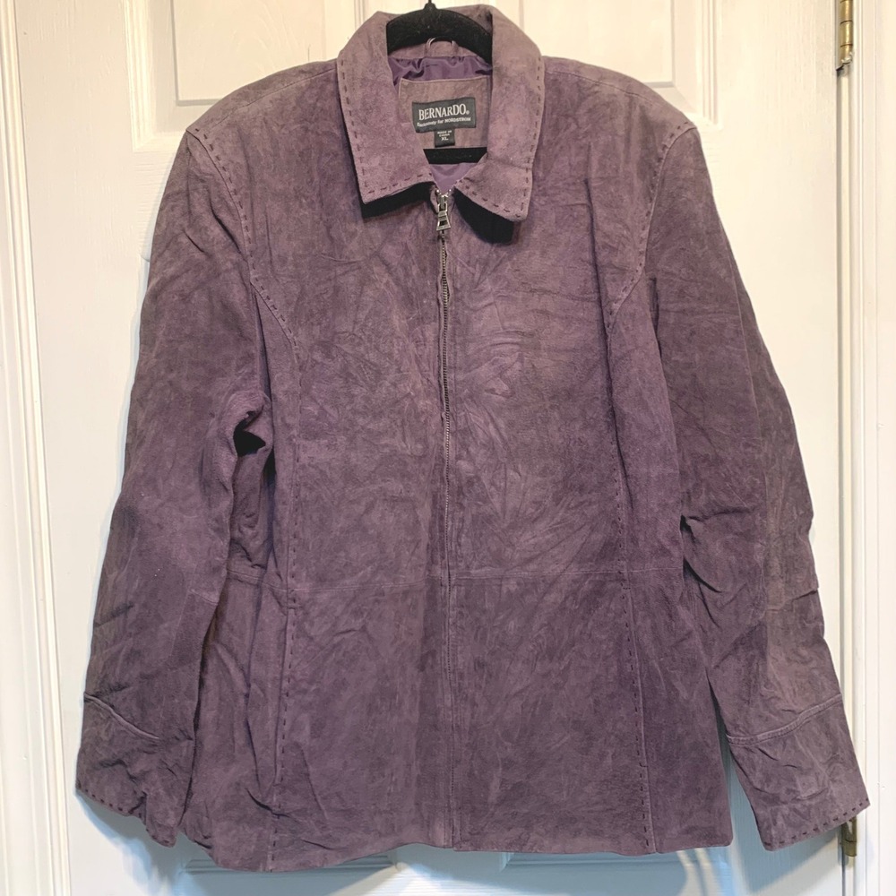 Bernardo Suede Jacket XL Purple Genuine Leather Whipstitch Boho Western Chic